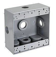 WP2B50/5X, GLOBAL, 5, X, 1/2", HOLES, 2 GANG, WEATHERPROOF, BOX, GREY
