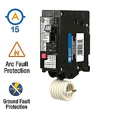 1 POLE 15 AMP PUSH ON DUAL FUNCTION CIRCUIT BREAKER