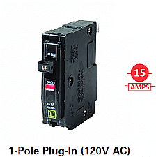 QO115, SQUARE, D, 1, POLE, 15, AMP, PUSH, ON, BREAKER