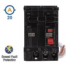 2 POLE 20 AMP PUSH ON SELF-TEST GFI CIRCUIT BREAKER