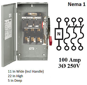 TH4323, GE/ABB, HEAVY, DUTY, FUSED, DISCONNECT, 100AMP, 250V, 3, PHASE