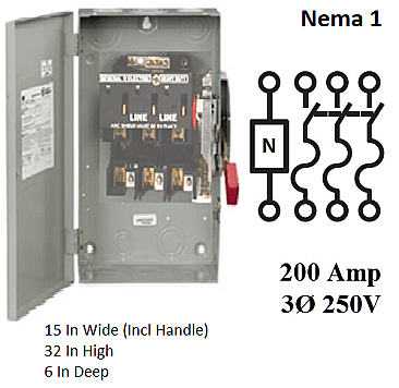 TH4324C, GE/ABB, HEAVY, DUTY, FUSED, DISCONNECT, 200AMP, 250V, 3, PHASE