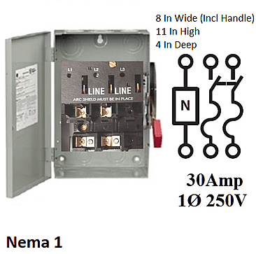 TH3221, GE/ABB, HEAVY, DUTY, FUSED, DISCONNECT, 30AMP, 240V, 1PHASE
