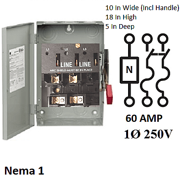 TH3222, GE/ABB, HEAVY, DUTY, FUSED, DISCONNECT, 60AMP, 240V, 1PHASE