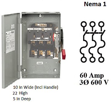 TH3362, GE/ABB, HEAVY, DUTY, FUSED, DISCONNECT, 60AMP, 600V, 3, PHASE