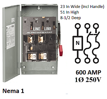 TH3226C, GE/ABB, HEAVY, DUTY, FUSED, DISCONNECT, 600AMP, 240V, 1PHASE, SE, RATED