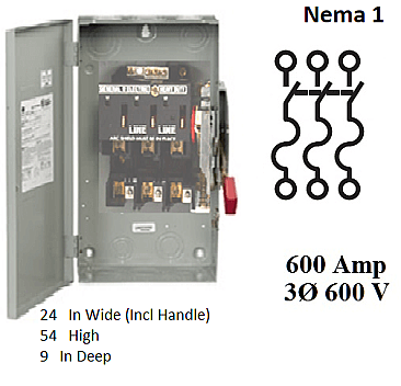 TH3366, GE/ABB, HEAVY, DUTY, FUSED, DISCONNECT, 600AMP, 600V, 3, PHASE