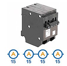 QUAD 2 X 1 POLE 15 AMP + 1 X 2 POLE 15 AMP PUSH ON CIRCUIT BREAKER