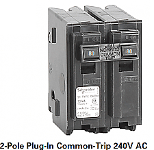 CHOM280, HOMELINE, SCHNEIDER, 2, POLE, 80, AMP, PUSH, ON, BREAKER
