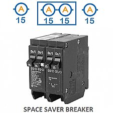 QUAD 2 X 1 POLE 15 AMP + 1 X 2 POLE 15 AMP PUSH ON CIRCUIT BREAKER