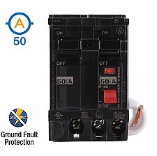 2 POLE 50 AMP PUSH ON SELF-TEST GFI CIRCUIT BREAKER