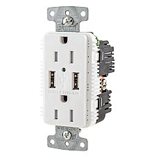 USB15AW, HUBBELL, TRADE, SELECT, 15A, RECEPTACLE, WITH, 3.1A, USB, PORTS, WHITE