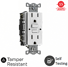 GFTRST15W, HUBBEL, 15, AMP, 125V, TAMPER, RESISTANT, GFCI, WHITE