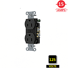 BR15BLKTR, HUBBELL, 15A, 125V, TAMPER-PROOF, SPEC, GRADE, DUPLEX, RECEPT, BLACK