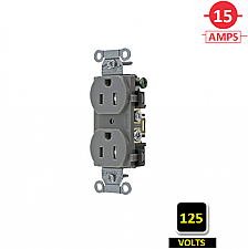 BR15GRY, HUBBELL, 15A, 125V, SPEC, GRADE, DUPLEX, RECEPT, GREY