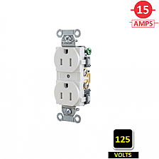 BR15WHI, HUBBELL, 15A, 125V, SPEC, GRADE, DUPLEX, RECEPT, WHITE