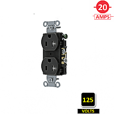 BR20BLK, HUBBELL, 20A, 125V, SPEC, GRADE, DUPLEX, RECEPT, BLACK