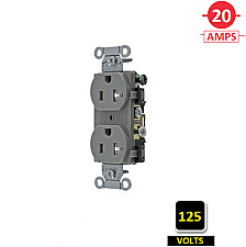 BR20GRY, HUBBELL, 20A, 125V, SPEC, GRADE, DUPLEX, RECEPT, GREY