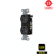 CR15BLK, HUBBELL, 15A, 125V, SPEC, GRADE, DUPLEX, RECEPT, BK, SIDE-WIRED, ONLY