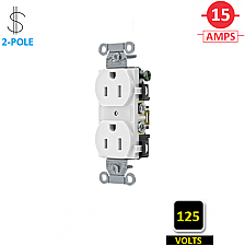 CR15WHI, HUBBELL, 15A, 125V, SPEC, GRADE, DUPLEX, RECEPT, WHITE, SIDE-WIRED
