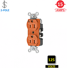 CR5252IG, HUBBELL, 15A, 125V, I/G, DUPLEX, RECEPT, ORANGE
