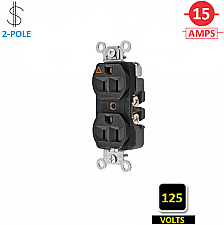 CR5252IGBK, HUBBELL, 15A, 125V, I/G, DUPLEX, RECEPT, BLACK