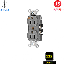 CR5252IGGY, HUBBELL, 15A, 125V, I/G, DUPLEX, RECEPT, GREY