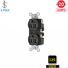 CR5352IGBK, HUBBELL, 20A, 125V, I/G, DUPLEX, RECEPT, BLACK