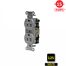 CRF15GRY, HUBBELL, 15A, 125V, SPEC, GRADE, DUPLEX, RECEPT, GREY, SIDE-WIRED