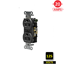 CRF20BLK, HUBBELL, 20A, 125V, SPEC, GRADE, DUPLEX, RECEPT, BK, SIDE-WIRED, ONLY