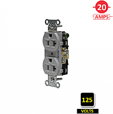 CRF20GRY, HUBBELL, 20A, 125V, SPEC, GRADE, DUPLEX, RECEPT, GREY, SIDE-WIRED