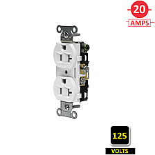 CRF20WHI, HUBBELL, 20A, 125V, SPEC, GRADE, DUPLEX, RECEPT, WHITE, SIDE-WIRED