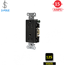 DR15BLK, HUBBELL, 15A, 125V, SPEC, GRADE, DECORA, RECEPT, BLACK