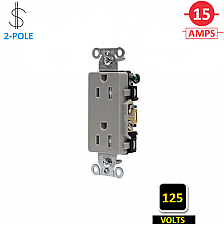 DR15GRY, HUBBELL, 15A, 125V, SPEC, GRADE, DECORA, RECEPT, GREY