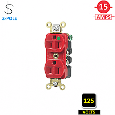 HBL8200RED, HUBBELL, 15A, 125V, HOSPITAL-GRADE, DUPLEX, RECEPT, RED