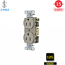 IG15CRGRY, HUBBELL, 15A, 125V, I/G, CORROSION, RESISTANT, DUPLEX, RECEPT, GREY
