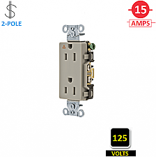 IG15DRGRY, HUBBELL, 15A, 125V, I/G, CORROSION, RESISTANT, DECORA, RECEPT, GREY