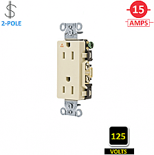 IG15DRI, HUBBELL, 15A, 125V, I/G, CORROSION, RESISTANT, DECORA, RECEPT, IVORY