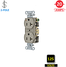 IG20CRGRY, HUBBELL, 20A, 125V, I/G, CORROSION, RESISTANT, DUPLEX, RECEPT, GREY