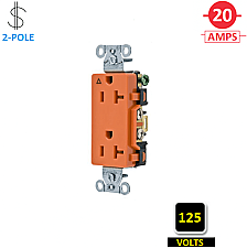 IG20DR, HUBBELL, 20A, 125V, I/G, CORROSION, RESISTANT, DECORA, RECEPT, ORANGE