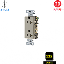 IG20DRGRY, HUBBELL, 20A, 125V, I/G, CORROSION, RESISTANT, DECORA, RECEPT, GREY