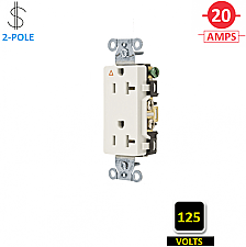 IG20DRWHI, HUBBELL, 20A, 125V, I/G, CORROSION, RESISTANT, DECORA, RECEPT, WHITE
