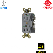 IG5262GY, HUBBELL, 15A, 125V, I/G, INDUSTRIAL, DUPLEX, RECEPT, GREY