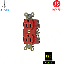 IG5262R, HUBBELL, 15A, 125V, I/G, INDUSTRIAL, DUPLEX, RECEPT, RED