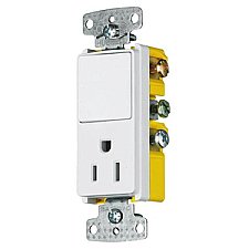 RCD308W, HUBBEL, COMBO, 1, POLE, SWITCH, +, 15, AMP, RECEPT, WHITE