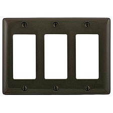 NP263, HUBBEL, NYLON, 3 GANG, WALL, PLATE, BROWN