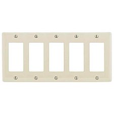 NP265LA, HUBBEL, NYLON, 5 GANG, WALL, PLATE, LIGHT, ALMOND