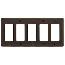 NP265, HUBBEL, NYLON, 5 GANG, WALL, PLATE, BROWN