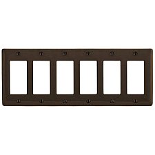 NP266, HUBBEL, NYLON, 6 GANG, WALL, PLATE, BROWN