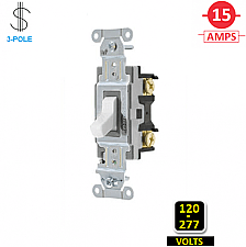 CS315W, HUBBELL, 3-WAY, 15A, 120-277V, SPEC, GRADE, , SWITCH, WHITE, SIDE-WIRED